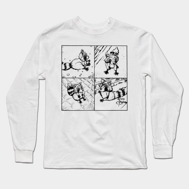 Raccoons Sitting Lineart Design Long Sleeve T-Shirt by Athene Art